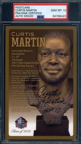 Curtis Martin Gem Menta 10 PSA DNS Aláírt HOF Bronz Mellszobor, Képeslap Dedikált NFL - es Vágás Aláírás
