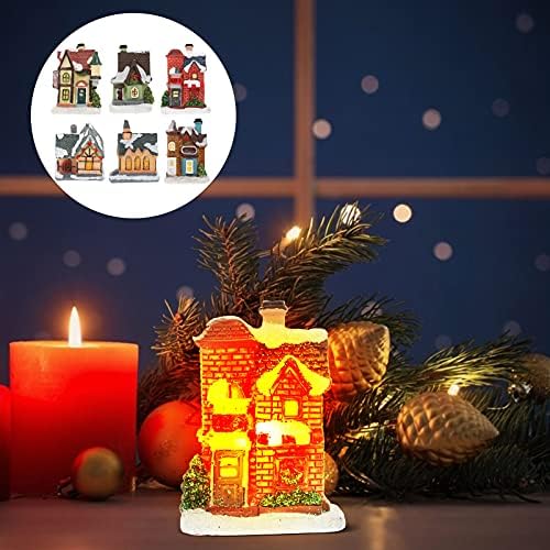 BESTOYARD Otthoni Kiegészítők Dekoráció 6db Karácsonyi Falu Házak LED világít Karácsony Havas Jelenetről Falusi Ház