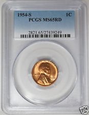 1954 S Lincoln Penny MS-65 PCGS