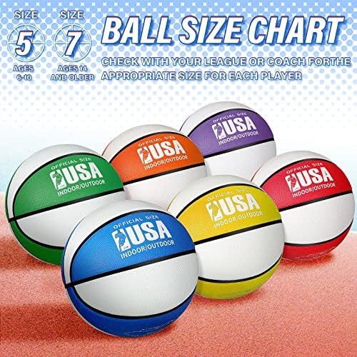 Libima 6 Darab Hivatalos 5-ös Méretű Méret 7 Kosárlabda Beltéri Kültéri Színes Gumi Kosárlabda, Két-Színű Nyomtatott