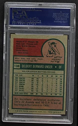 1975 Topps 138 Del Unser Philadelphia Phillies (Baseball Kártya) PSA a PSA 8.00 Phillies