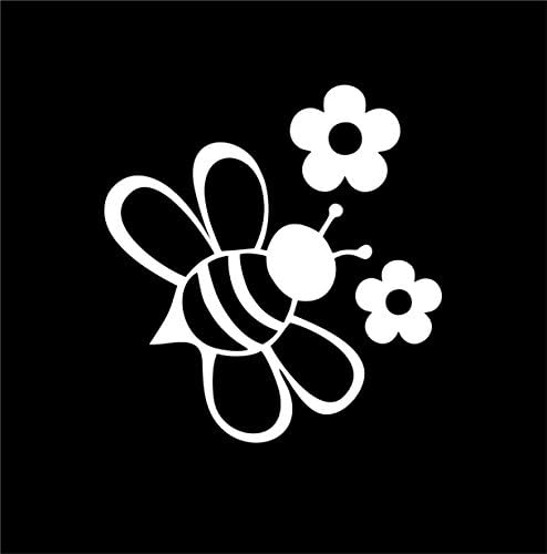 Lu Coco Alkotások Dongó Virágokkal 5,0 x 5.3 (Színes, Fehér) Aranyos Vinyl Matrica Windows,Teherautó,Autó,NOTEBOOK Több