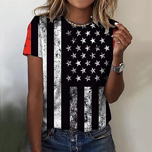 Hazafias Pólók Női Amerikai Zászló Tshirt Nyári Alkalmi Felsők, Rövid Ujjú Pólók Csillagok, Csíkos, Kényelmes, Laza
