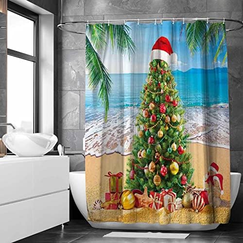 Allenjoy Nyári karácsonyfa zuhanyfüggöny Trópusi Strand Xmas júliusában Új Évet Itthon Fürdőkád, Fürdőszoba, Függöny,