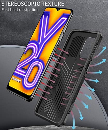 Hicaseer Esetében Vivo Y20, PC Merevlemez-Vissza Texturált Shock and Drop Ellenálló Fedél Dupla Orotection Állni Telefon