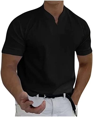 AMZoc Sima póló Férfi,Alkalmi egyszínű V-Nyakú férfi Üzleti Rövid Ujjú Fitness Póló