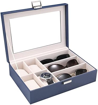 IVZISO Nézni doboz vitrin szemüveg tároló táska, napszemüveg-tároló doboz, ékszer tároló doboz, üveg felső, 4 rekesz