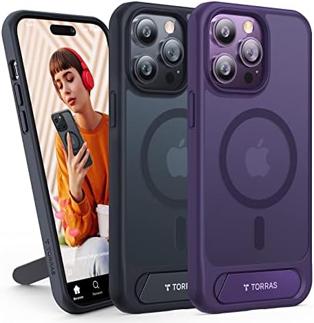 TORRAS Pstand Erős Mágneses iPhone 14 Pro Max Esetben Kompatibilis a MagSafe, Erős, Beépített Állvány, Katonai szintű