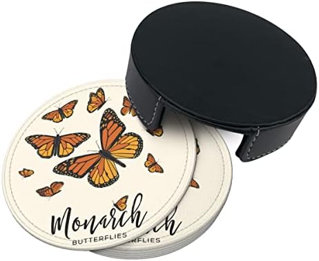 Monarch Butterfly Alátétek Italok Jogosultja, Kerek Bőr Alátét Készlet 6 Alkalmas Fajta Csésze Haza Konyha Rács Dekoráció