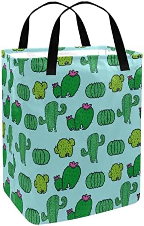 Kézzel Rajzolt Zöld Növények Kaktusz Minta Nyomtatás Összecsukható Szennyesben, 60L Vízálló Szennyes Kosarat Mosás Bin
