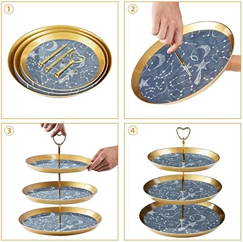 3-rétegű Cupcake Állnak, a Zodiákus Asztrológia Nap, Hold, Csillagok a Mintát Műanyag Desszert Tányér Z Állni Szülinapi