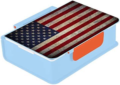 ALAZA USA Amerikai Zászló Vintage Bento Ebédet BPA-Mentes szivárgásmentes Ebéd Konténerek w/Villa & Kanál, 1 Darab