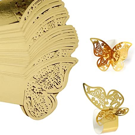 100 Db Arany Lézer Üres Papír Pillangó Szalvéta Gyűrű Tükörben Tükröződő Papír Pillangó Dekoráció Törölközőt Csat