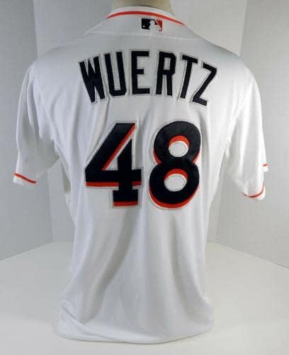 2013 Miami Marlins Michael Wuertz 48 Játékban Használt Fehér Jersey Tavaszi Képzési 93 - Játék Használt MLB Mezek