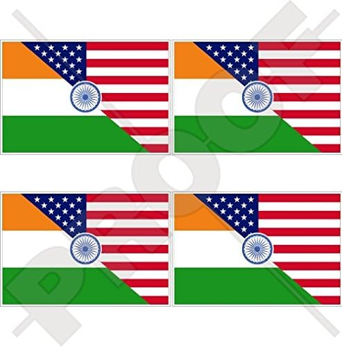 USA-Amerikai Egyesült Államok & INDIA, Amerikai-Indiai Zászló 2 (50 mm) Vinil-Lökhárító-Sisak Matrica, Matricák x4