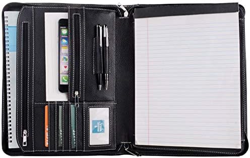 XIAOZHI Fekete Bőr Portfólió Notepad Hely a 10.2-es / 10.5-hüvelyk / 11 hüvelykes iPad, Padfolio Esetben Üzleti Cipzáras