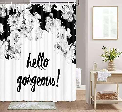 Helló Gyönyörű Zuhanyzó Függöny, Fürdőszoba, Vintage Akvarell Fekete-Fehér Virág, Szürke Virág Rózsa Vicces Idézetek